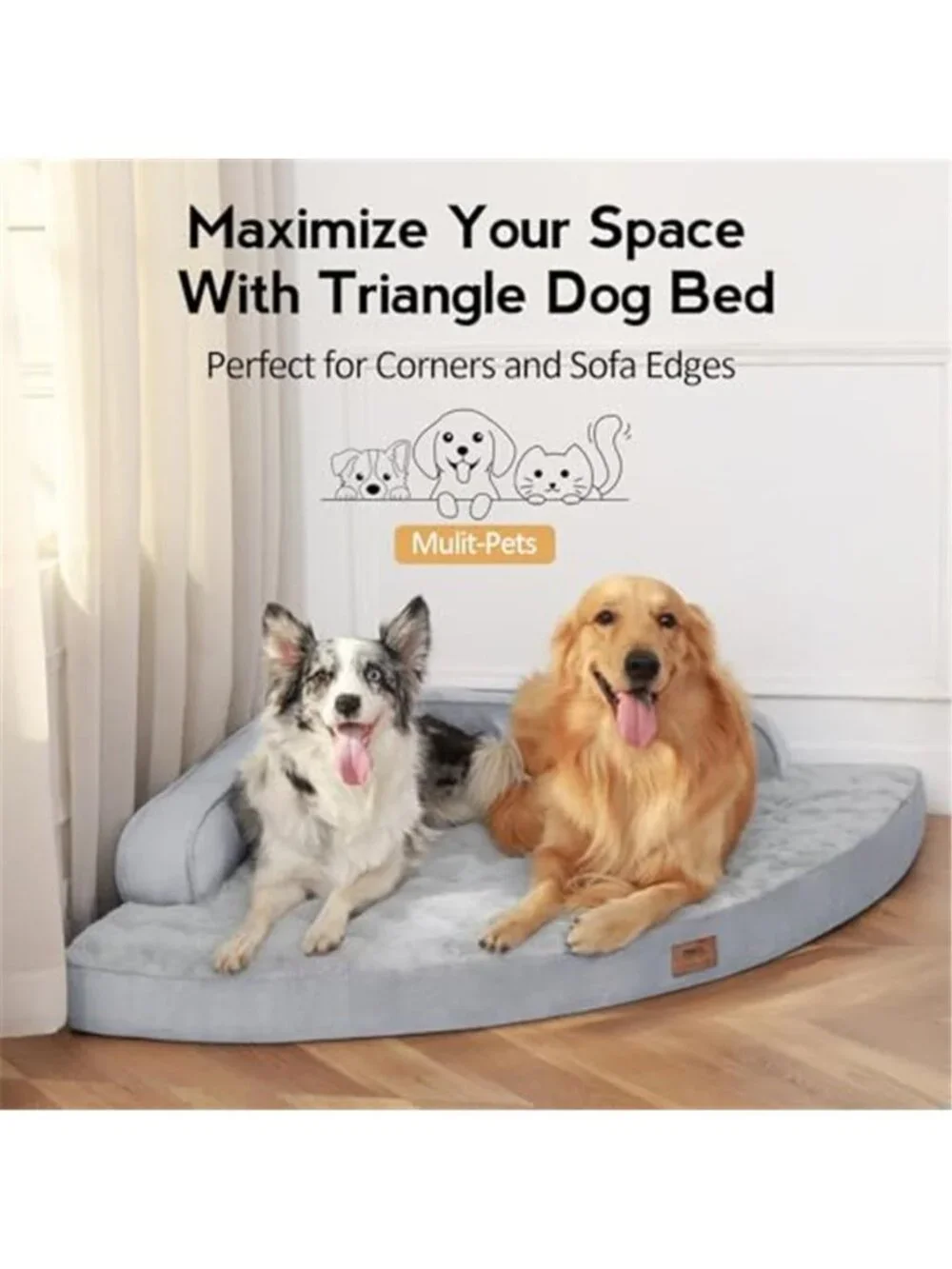 Orthopedic Dog Bed Large 35 Inch Corner Pet Bed Egg Crate Foam Washable Cover